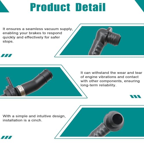 Image of SecosAutoparts Brake Booster Vacuum Hose, 1J0612041GD Compatible with VW Jetta Golf 1998-2006, Beetle 1999-2005, Compatible with Audi A3 1997-2003