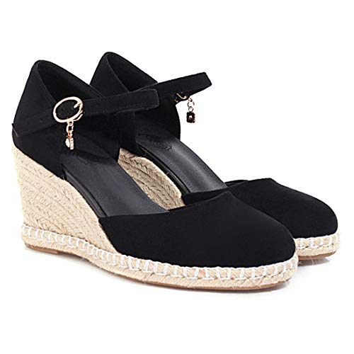 VOKLIN Women's Espadrilles Wedge Dress Pumps Round Toe Suede Ankle Strap Casual Platform High Heel Pump Shoes2
