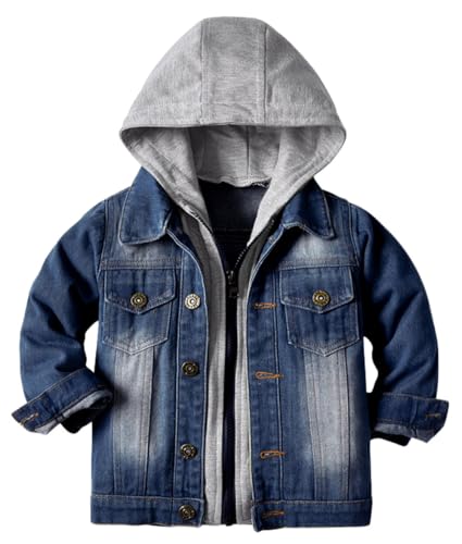 Cromoncent Boys Girls Hooded Denim Jacket Infant Toddler Kids Jean Jacket with Hood