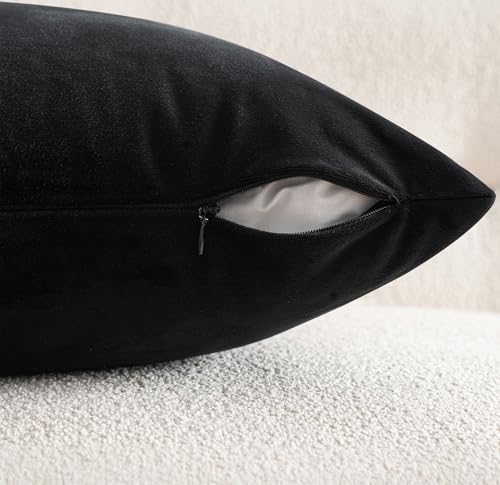 Image of MIULEE 28x28 Inch Euro Sham Velvet Pillow Covers, Set of 2 Large Square Decorative Pillows -Black Super Soft for King Bed, Sofa, Couch, Accent Chairs