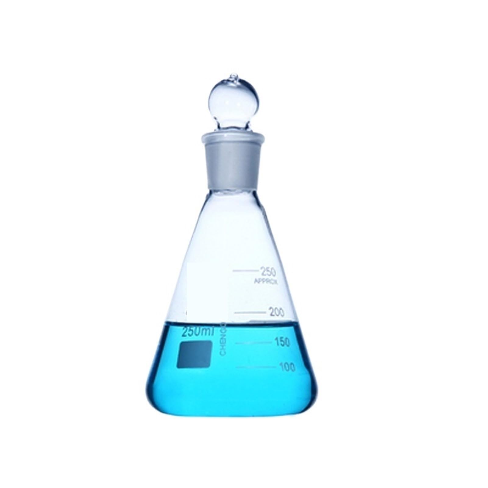 Matraz aforado de borosilicato, Matraz Triangular de Vidrio con tapón estándar Matraz cónico de Laboratorio de química Vidrio de borosilicato de Alta Densidad(150ml Caliber 24)