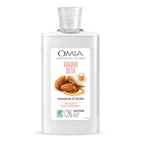 Omia Bagno Seta Erboristico Olio Di Mandorla Di Sicilia, Bagnoschiuma Ottimo Per Pelli Delicate, Secche E Stressate, Azione Idratante, Dona Luminosità