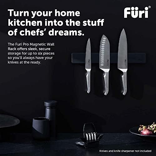 Furi Pro Magnetic Wall Rack 36cm, Extra Strong Magnet secures Knives Safely, Protective Black Silicon Coating, Scratch Resistant, Easy to Clean and Easy to Install, 25-Year Guarantee