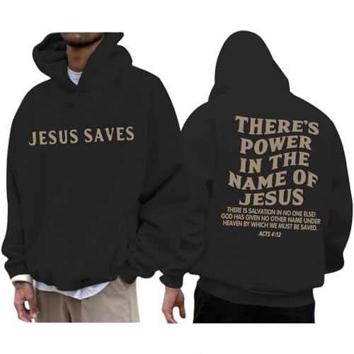 Christian Jesus Saves Hoodies for Men Inspirational Religious Faith Sweatshirts Vintage Bible Verse Graphic Pullovers