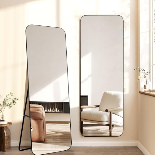 ECHOLYMTT Specchio da Terra Rettangolare con Angoli Arrotondati 140x40 cm, Cornice in Alluminio Dorato, Design Elegante, da Appoggiare o Appendere per Soggiorno, Camera da Letto, Ingresso