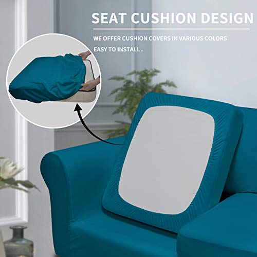 Image of Easy-Going 4 Pieces Oversized Stretch Couch Cover for Dogs Washable | Sectional Sofa Slipcover for 3 Separate Cushion Couch - Elastic Furniture Protector for Pets, Kids Peacock Blue