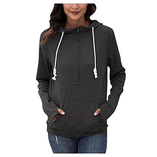 Wave166 Kvinnor huvtröjor mode enfärgad huvtröja ledig dragsko sweatshirt med dragkedja och väska höst tunn jacka dagliga lösa toppar, GRÅ, XXL