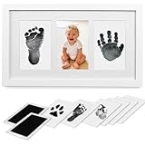 PewinGo Cadre Empreintes Bébé Encre avec Tampon Encreur Clean Touch pour Bébé Nouveau né, Non Toxique, Cadeau pour Bébé  Blanc