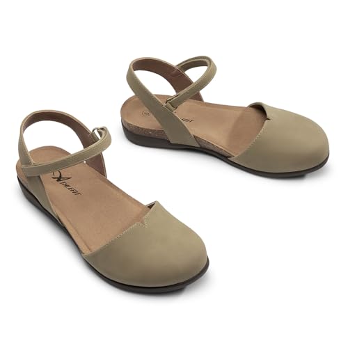 Image of Athlefit Women's Closed Toe Sandals Comfort Cork Footbed Arch Support Flat Sandals
