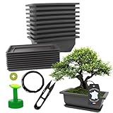 Cultivea®   Lot de 10 Pots pour Bonsai avec Soucoupe – Kit Complet pour Culture et Entretien : Pots en Plastique avec Fil Bonsai, Sécateur, Bouchon Arrosoir et Drainage Intégré