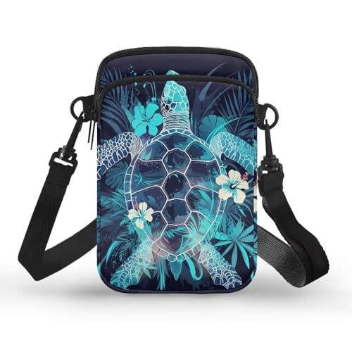 Image of Hawaiian Tribal Small Crossbody Bags for Women Cell Phone Bag Purse, Sea Turtle Zipper Sling Purses Shoulder Bag