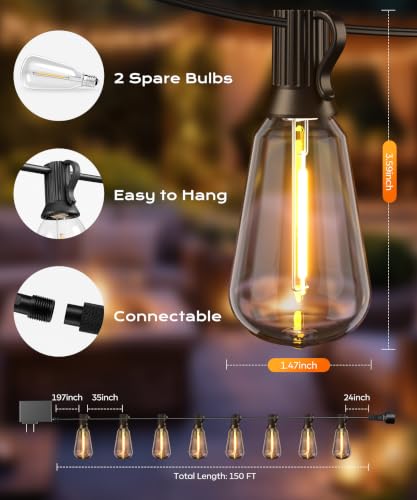 Ecoeve Outdoor String Lights, 150 FT Patio Lights for Outside - image 7
