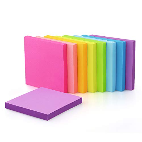 9 Pads Sticky Notes 3x3 Bright Colors Self-Stick Notes Pads Super Adhesive Sticky Notes Great Value Pack