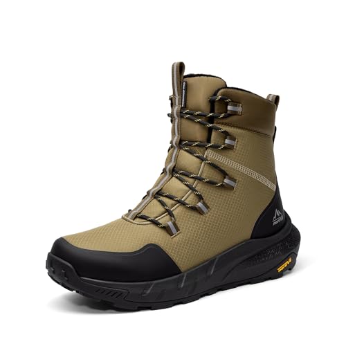 NORTIV 8 Men's Wide Winter Boots Grip on Snow Ice Insulated Waterproof Lightweight Comfortable Hiking Outdoor Boots,Size 9W,Light Taupe,SNSB25006M-W