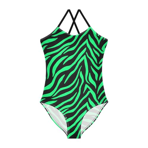 Green Zebra Pattern Girls One Piece Swimsuits Summer Quick Dry Beach Bathing Suit