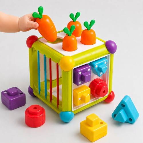Image of Montessori Activity Cube Toys for Baby, 6-in-1 Shape Sorting Toy, Fine Motor Learning Game for Toddlers 1-3