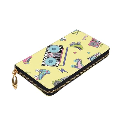 Leather Wallet For Women And Men Cassette Players And Roller Skates Clutch Purse Wristlet Bag Credit Card Holder Wallet3