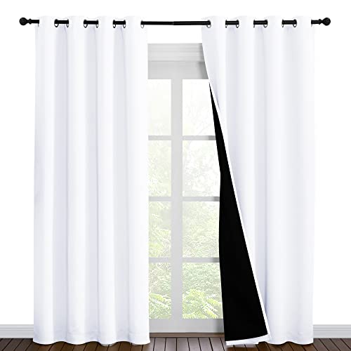 Image of NICETOWN 100% Blackout Window Curtain Panels, Cold and Full Light Blocking Drapes with Black Liner for Nursery, 86 inches Drop Thermal Insulated Draperies (White, 2 Pieces, 55 inches Wide Each Panel)