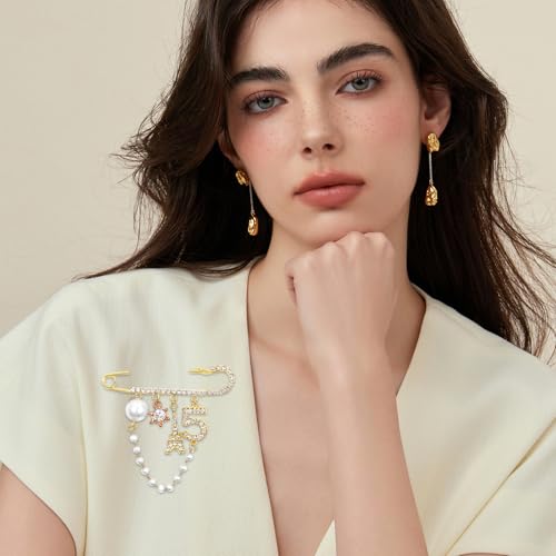 Image of 2 Pcs Vintage Number 5 Lapel Pins and Fashion Chain Brooch Imitating Rhinestone Crystal Brooch Pin