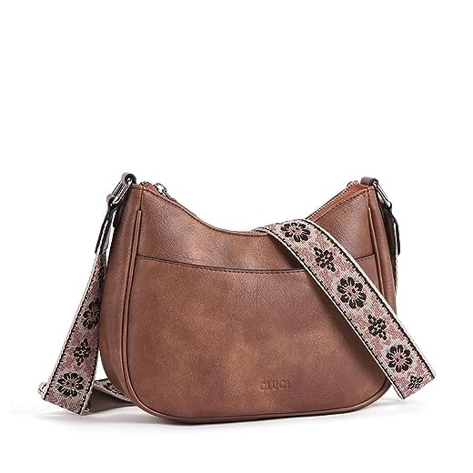 CLUCI Bolsas transversais para mulheres, bolsas de ombro de couro vegano, bolsas femininas com alça larga ajustável, 1 marrom, Medium, Bolsa tiracolo