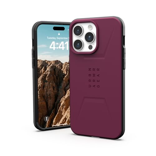 URBAN Armor Gear UAG [Aktualisierte Version] Hülle Kompatibel mit iPhone 15 Pro Max Hülle 6,7 Zoll Civilian Bordeaux Eingebauter Magnet Kompatibel mit MagSafe Charging Rugged Mil-Grade Sturzsichere