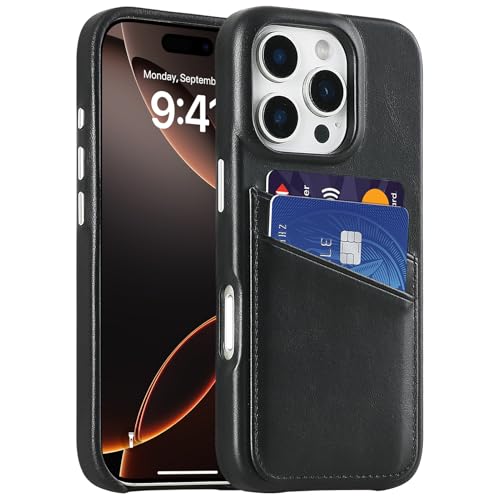 Étui en cuir véritable iPhone 16 Pro LUCKYCOIN avec boutons métal