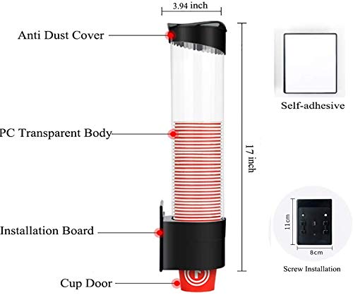 Yrzper Becherspender Groß Zugtyp Paste oder Schraubplatte montierbar Passend für 7oz bis 12oz Cone oder Flat Bottom Tasse Wasserspender Kühler oder Wand attraktiv im Home Office (Schwarz, groß)