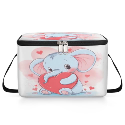 GzLeyigou Cute Elephant Heart Lunch Bags for Women Men 9 Cans, Hot & Cold Food Delivery Bag Insulated Grocery Bag Insulated Lunch Box Elephant Cooler Bag for Office Work Picnic Beach