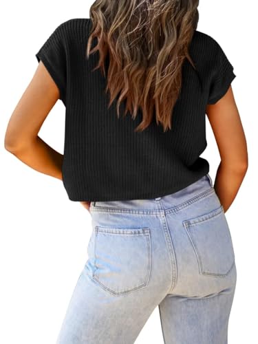 LCXWFE Womens Summer Cropped Sweater Vest Trendy Cap Sleeve Crop Tops Crew Neck Loose Knit Tank Top4