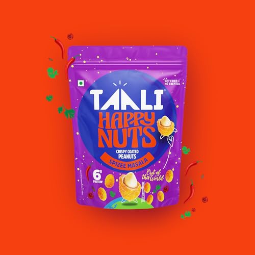 Image of Taali Coated Flavour Peanuts | Spizee Masala | Crispy, Roasted Not Fried, Happy Nuts, No Palm Oil, No Maida, 140g (Pack of 8)