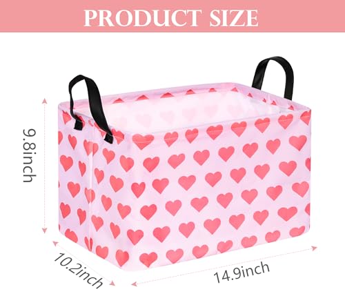 Image of Valentine's Heart Storage Basket Gift Laundry Bins Collapsible Storage Baskets Box Laundry Nursery Hamper for Home and Office Decoration with Handles