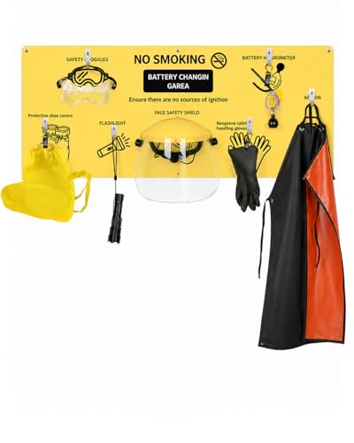 8-in-1 Complete Battery PPE Kit for Forklift Battery Maintenance, Wall-Mount PPE Station with Mounting Board, Hydrometer, Face Shield, Goggles, Gloves, Designed for Lead-Acid Battery Service Areas