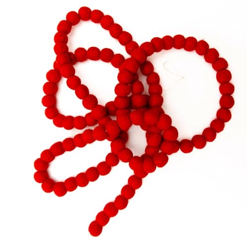 Red Pom Pom Garland 115 Mini 100% Wool Pompoms...