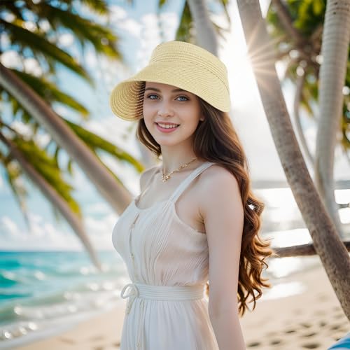 Visera de paja para mujer para sol y playa miniatura 6