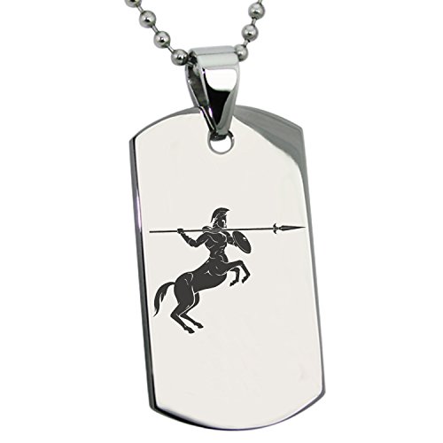 Stainless Steel Greek Mythology Centaur Symbol Dog Tag Pendant Necklace