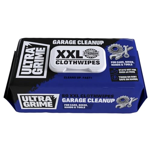 UltraGrime Garage XXL Wipes Heavy Duty 80 Thick Big Wipes - Cleaning Wipes Heavy Duty - Heavy Duty Wipes - Bike Cleaning Wipes - Car Dashboard Cleaner - Leather Cleaning Wipes - Multi Purpose Wipes