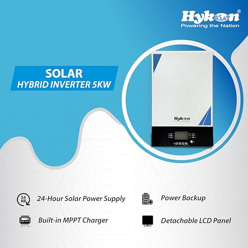 Image of Hykon Infini Solar Hybrid Inverter - 5 kW, Pure Sine Wave, On-Grid + Off-Grid Power Backup for Home & Commercial Use