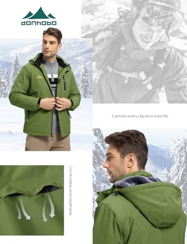 donhobo Herren Arbeitsjacke Winter Warme Übergansjacke Regenjacke Outdoorjacke Wasserdicht Atmungsaktiv Winddicht Softshelljacke, Grün, L