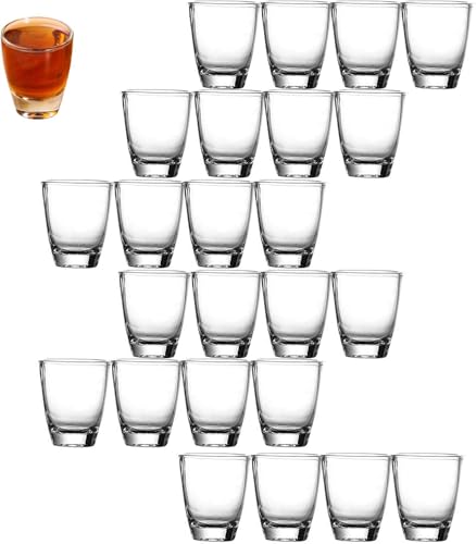 24 vasos de chupito de cristal, 35 ml/3 cl de cristal transparente con fondo grueso, vasos transparentes, vasos pequeños para licor, aptos para lavavajillas, base gruesa, para bares familiares