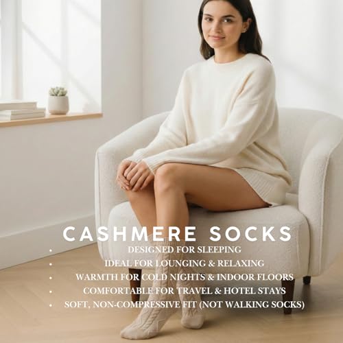 Image of Karen Thomas 100% Cashmere Women's Sleep Socks, 3-Ply Soft Cozy Cable Knit, Luxury Bed Socks for Warmth, Comfort & Lounging