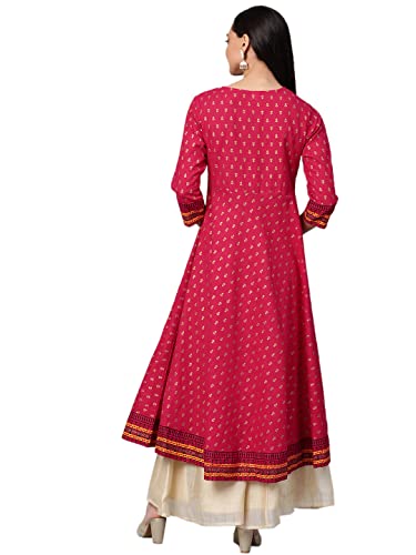 Image of Yash Gallery Womens Cotton Gold Printed Ethnic Wear Anarkali Kurta