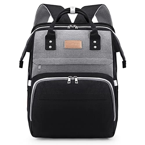 Image of LexiRoman Diaper Bag Backpack, Multifunction Travel Back Pack Maternity Baby Changing Bags, Large Capacity, Waterproof and Stylish, Black Gray
