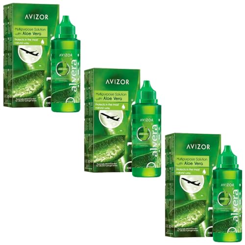 AVIZOR ALVERA 3x100ml - Solución con Aloe Vera para Limpieza y Desinfección de Lentillas - Protección Natural - Confort Duradero - Apto para Todo Tipo de Lentes de Contacto Blandas - Formato Viaje