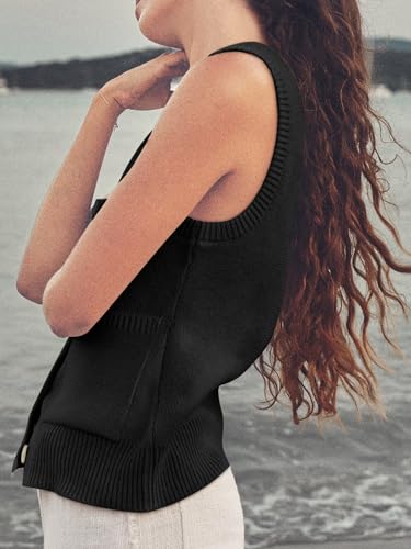 Image of Yousify Womens Sweater Vest Summer Ribbed Tank Tops Sleeveless Button Down Shirts Scoop Neck Top for Women