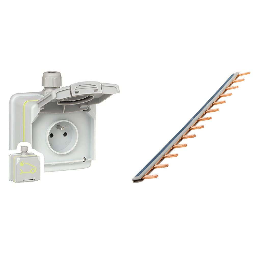 Legrand 090471 Prise Saillie Étanche Green'up Access pour Véhicule Électrique, Modes 1 ou 2, IP66, IK08, 16A, 230V & Zenitech-Peigne 13 modules noir/blanc longueur 220mm