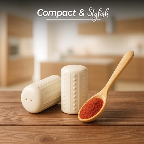 Image of QIMACPLUS Handcrafted Ceramic Salt and Pepper Shaker Set | Perfect Pour Holes for Kitchen, Dining Table, Picnic, Office, Restaurant, and Hotel | Set of 2 (doted White)