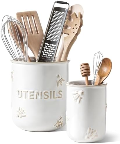 LE TAUCI Utensil Holder for Kitchen Counter - 6.9"+5.3" Ceramic K...