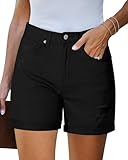 LookbookStore Jean Shorts Womens Stretchy High Waisted Ripped Denim Shorts with Pockets Trendy Distressed Cut Off Shorts True Black Size X-Large
