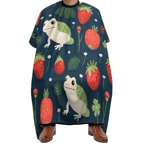 Kawaii Frog Strawberry Flowers Hair Cutting Cape for Men Women Waterproof Barber Cape Adjustable Salon Haircut Capes