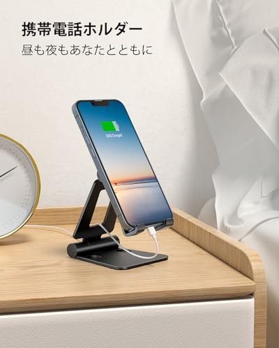 Nulaxy クデュアル折りたたみスマホスタンド、ポータビリティ角度調整可能スマート携帯スタンド アイフォン スマフォ アンドロイド iPhone 16 15 14 plus pro promax 13 mini 12 11 プロ マックス se Huawei Xperia android に対応 - ブラック